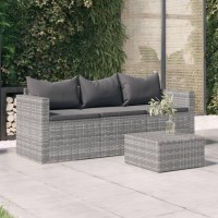 vidaXL 3-Seater Patio Sofa with Cushions Gray Poly Rattan