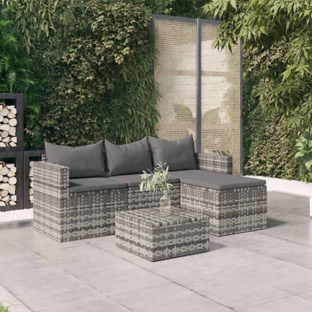 Vidaxl 3 Piece Patio Lounge Set With Cushions Gray Poly Rattan