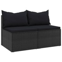 vidaXL Patio Middle Sofas with Cushions 2 pcs Black Poly Rattan