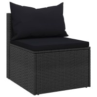 vidaXL Patio Middle Sofas with Cushions 2 pcs Black Poly Rattan