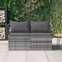 vidaXL Patio Middle Sofas with Cushions 2 pcs Gray Poly Rattan