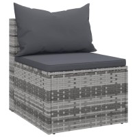 vidaXL Patio Middle Sofas with Cushions 2 pcs Gray Poly Rattan