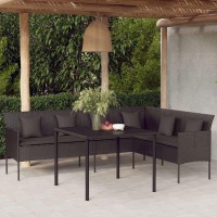 vidaXL L-shaped Patio Sofa with Cushions Black Poly Rattan