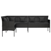 vidaXL L-shaped Patio Sofa with Cushions Black Poly Rattan