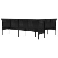 vidaXL L-shaped Patio Sofa with Cushions Black Poly Rattan