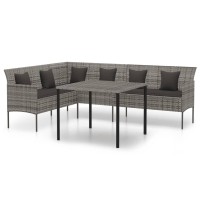 vidaXL 2 Piece Patio Dining Set with Cushions Gray Poly Rattan