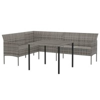 vidaXL 2 Piece Patio Dining Set with Cushions Gray Poly Rattan