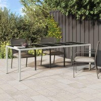 Vidaxl Patio Table White 98.4X39.4X29.5 Poly Rattan And Tempered Glass