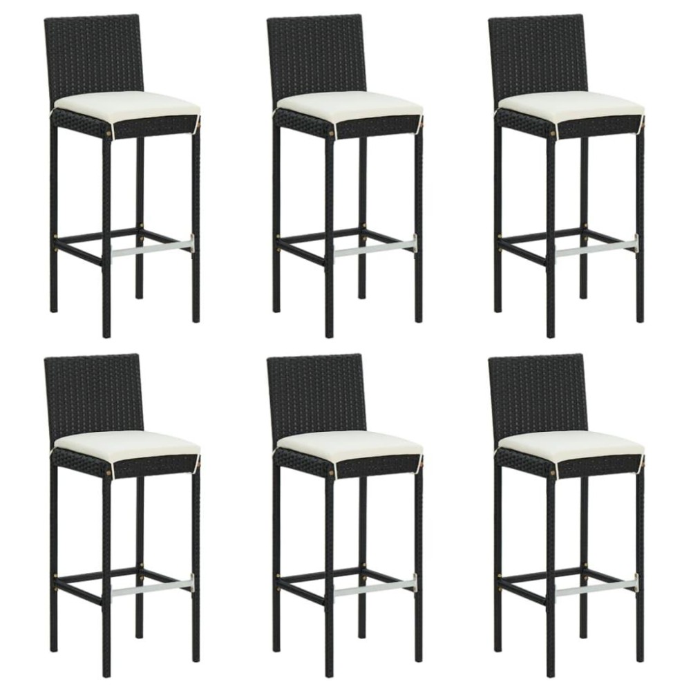 Vidaxl Bar Stools With Cushions 6 Pcs Black Poly Rattan