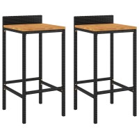 vidaXL Bar Stools 2 pcs Black Poly Rattan and Solid Wood Acacia