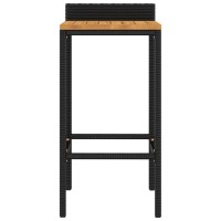 vidaXL Bar Stools 2 pcs Black Poly Rattan and Solid Wood Acacia