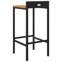 vidaXL Bar Stools 2 pcs Black Poly Rattan and Solid Wood Acacia