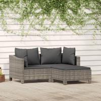 Vidaxl 3 Piece Patio Lounge Set With Cushions Gray Poly Rattan