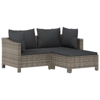 Vidaxl 3 Piece Patio Lounge Set With Cushions Gray Poly Rattan