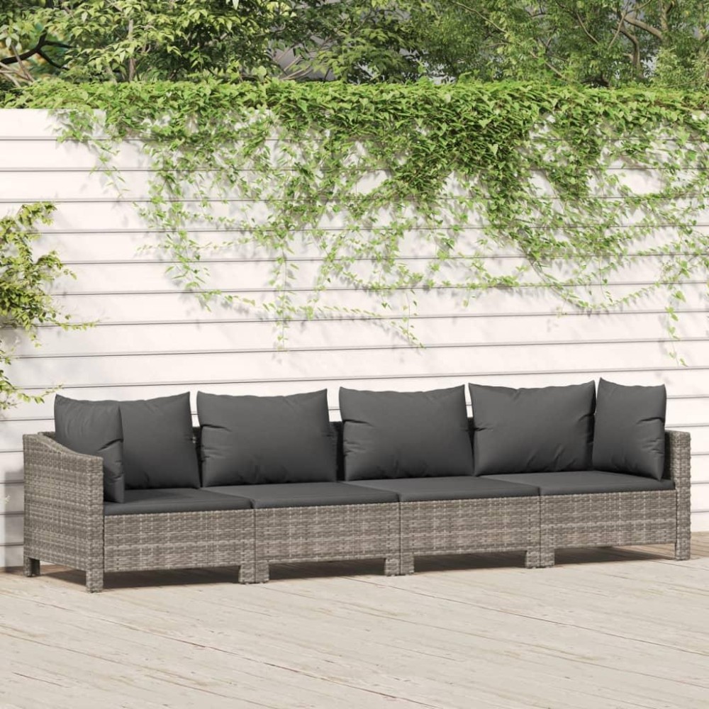 Vidaxl 4 Piece Patio Lounge Set With Cushions Gray Poly Rattan