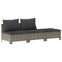 Vidaxl 3 Piece Patio Lounge Set With Cushions Gray Poly Rattan