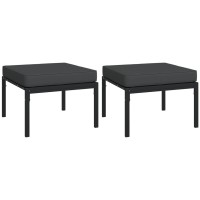 Vidaxl Patio Footstools With Gray Cushions 2 Pcs 23.6X23.6X13.8 Steel