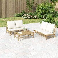 Vidaxl Patio Bench With Cream White Cushions Bamboo