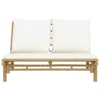 Vidaxl Patio Bench With Cream White Cushions Bamboo