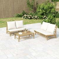 Vidaxl 2 Piece Patio Lounge Set With Cream White Cushions Bamboo