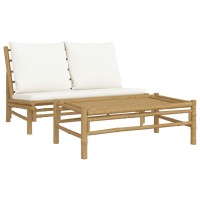 Vidaxl 2 Piece Patio Lounge Set With Cream White Cushions Bamboo