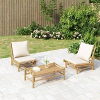 Vidaxl Patio Chairs 2 Pcs With Cream White Cushions Bamboo