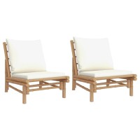 Vidaxl Patio Chairs 2 Pcs With Cream White Cushions Bamboo