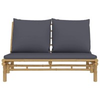 Vidaxl Patio Bench With Dark Gray Cushions Bamboo