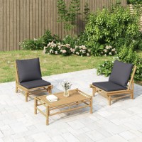 vidaXL Patio Chairs 2 pcs with Dark Gray Cushions Bamboo