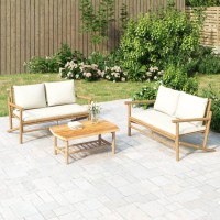 Vidaxl Patio Bench With Cream White Cushions Bamboo