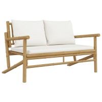 Vidaxl Patio Bench With Cream White Cushions Bamboo