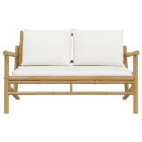 Vidaxl Patio Bench With Cream White Cushions Bamboo