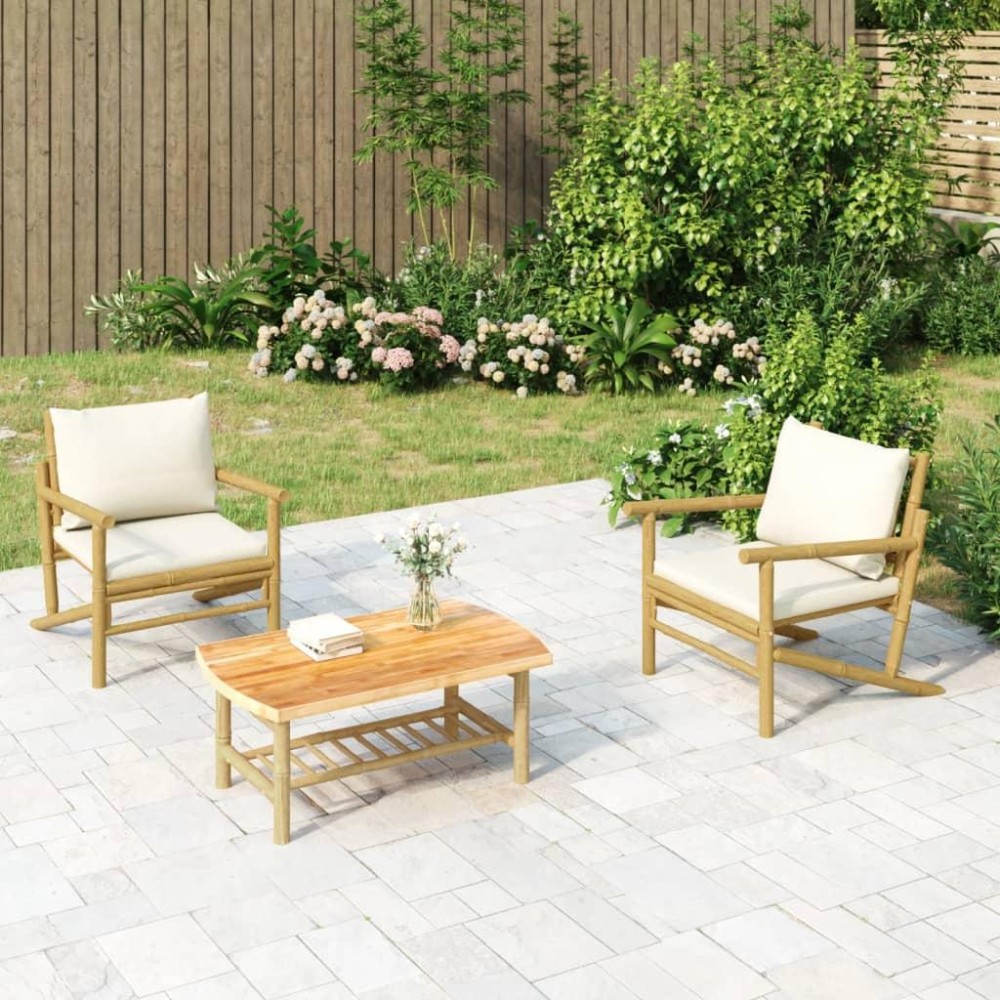 Vidaxl Patio Chairs 2 Pcs With Cream White Cushions Bamboo