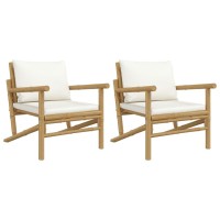 Vidaxl Patio Chairs 2 Pcs With Cream White Cushions Bamboo