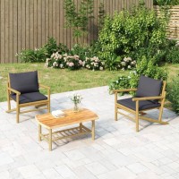 Vidaxl Patio Chairs 2 Pcs With Dark Gray Cushions Bamboo