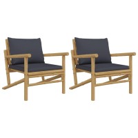 Vidaxl Patio Chairs 2 Pcs With Dark Gray Cushions Bamboo