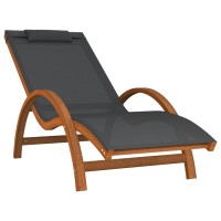 Vidaxl Sun Lounger With Pillow Gray Textilene And Solid Wood Poplar