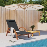 Vidaxl Sun Lounger With Pillow Gray Textilene And Solid Wood Poplar