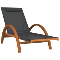 Vidaxl Sun Lounger With Pillow Gray Textilene And Solid Wood Poplar