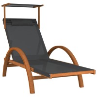 vidaXL Sun Lounger with Canopy Gray Textilene and Solid Wood Poplar