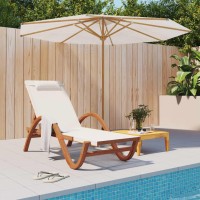 Vidaxl Sun Lounger With Pillow White Textilene And Solid Wood Poplar