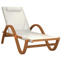 Vidaxl Sun Lounger With Pillow White Textilene And Solid Wood Poplar