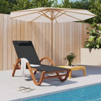 Vidaxl Sun Lounger With Pillow Gray Textilene And Solid Wood Poplar