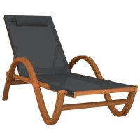 Vidaxl Sun Lounger With Pillow Gray Textilene And Solid Wood Poplar