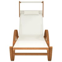 Vidaxl Sun Lounger With Canopy White Textilene And Solid Wood Poplar