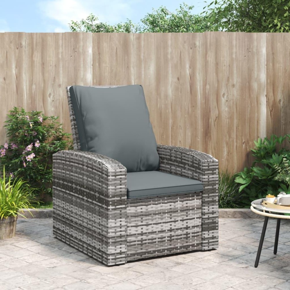 Vidaxl Patio Reclining Chair With Cushions Gray Poly Rattan