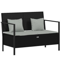 Vidaxl 2-Seater Patio Bench With Cushions Black Poly Rattan