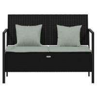 Vidaxl 2-Seater Patio Bench With Cushions Black Poly Rattan