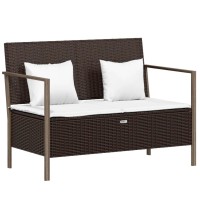 Vidaxl 2-Seater Patio Bench With Cushions Brown Poly Rattan