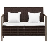 Vidaxl 2-Seater Patio Bench With Cushions Brown Poly Rattan